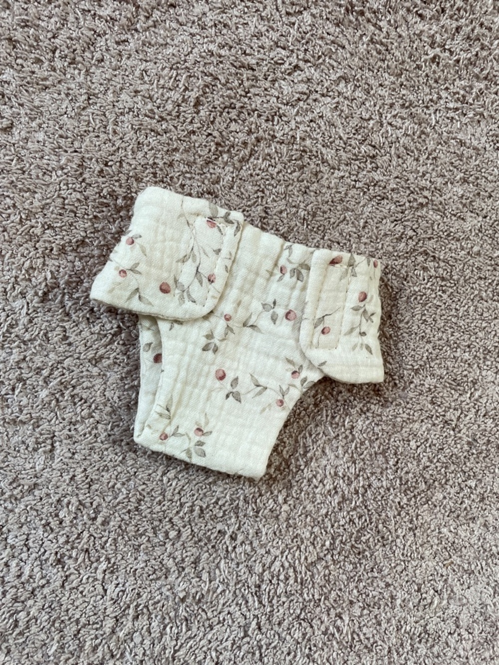 Minikane doll muslin Cream Floral Diaper Cover with Pink Buds